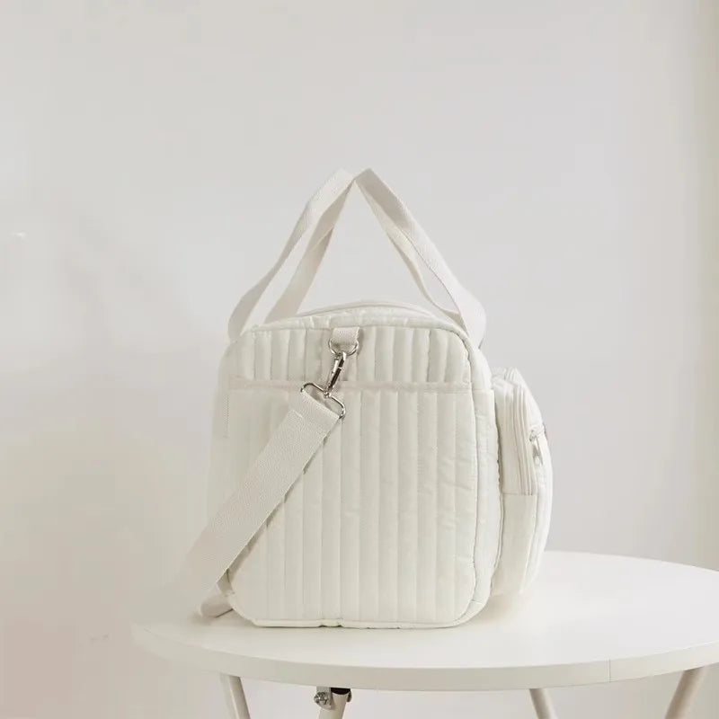 Sac à langer brodé en coton beige – Motif Ours et Fleurs
