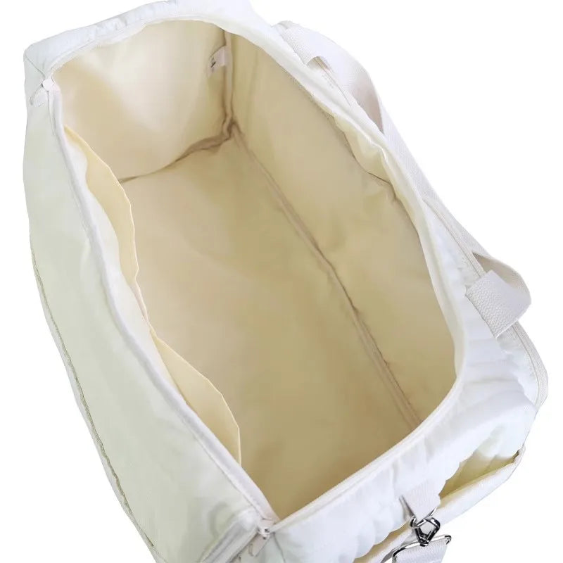Sac à langer brodé en coton beige – Motif Ours et Fleurs